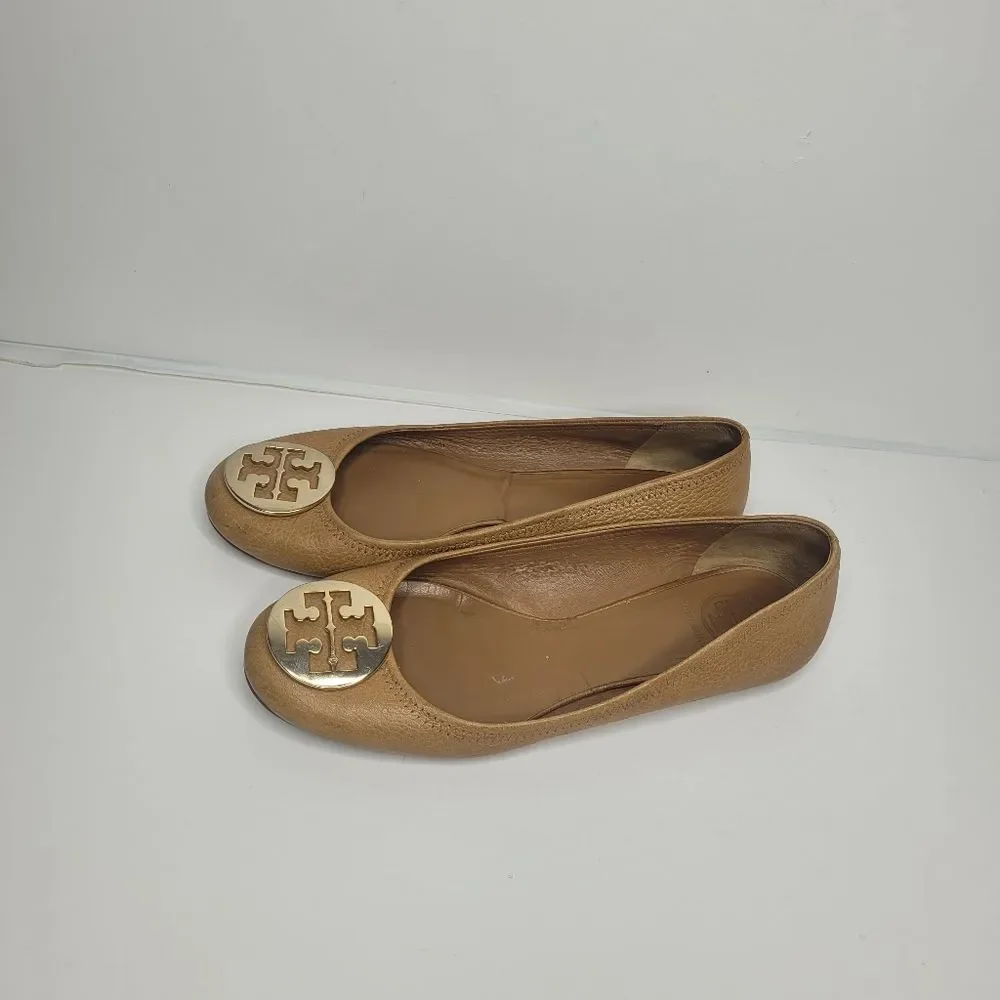 Tory Burch Brown Leather Reva Ballet Flats classic timeless size 9.5